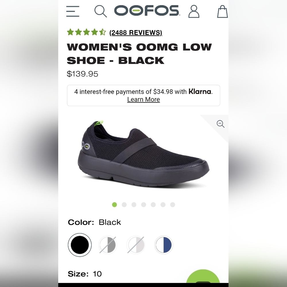 OOFOS Oomg low slip on black Womens size 10/ EU41